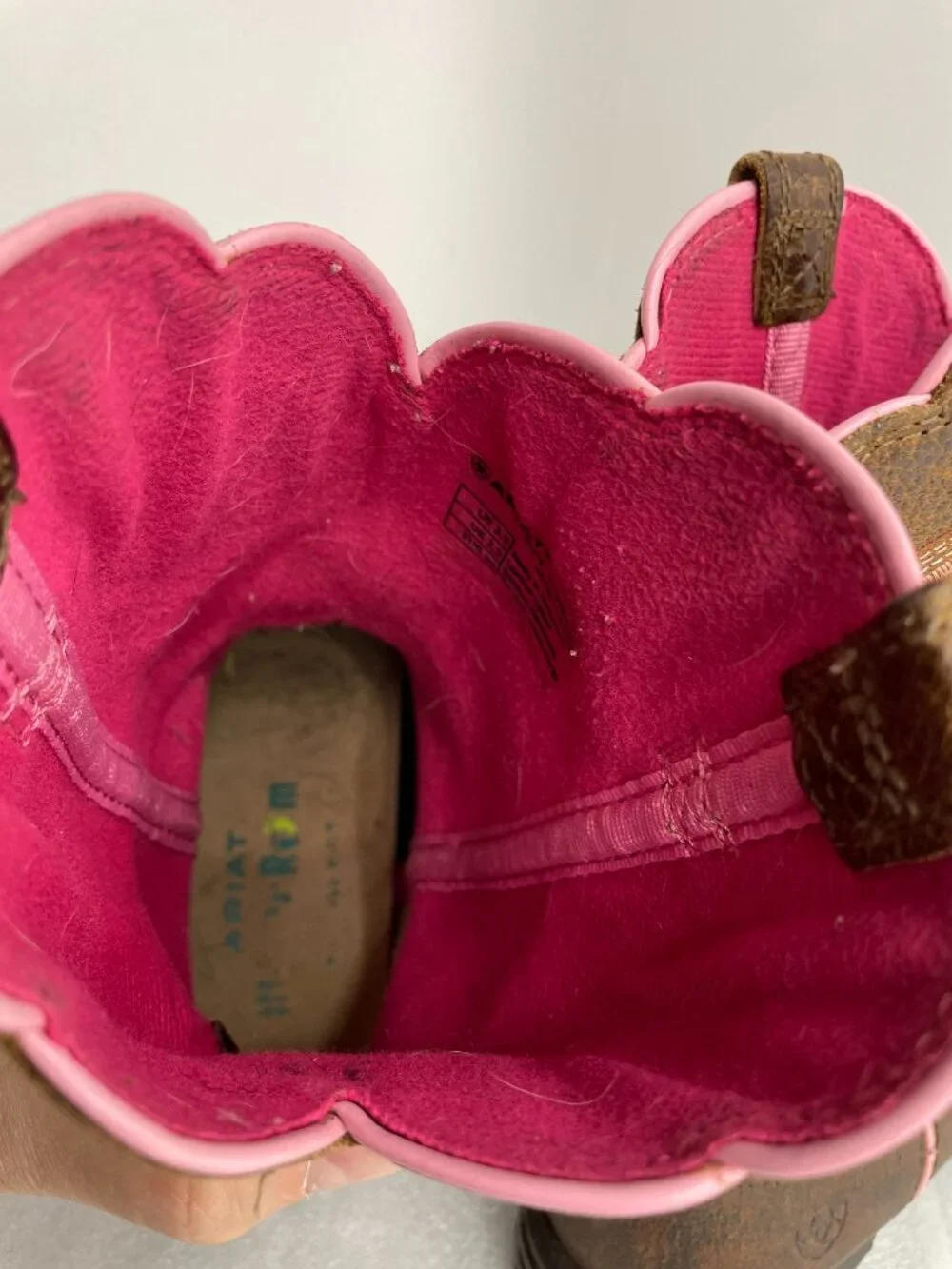 Ariat Firecatcher Leather Brown Pink Cowgirl Western Boots Youth Kids Girls 3.5